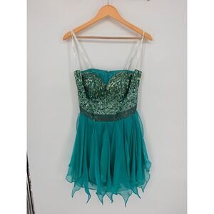 Sherri Hill Cocktail Dress 10 Teal Bead Sequin Mermaidcore Homecoming Fairycore